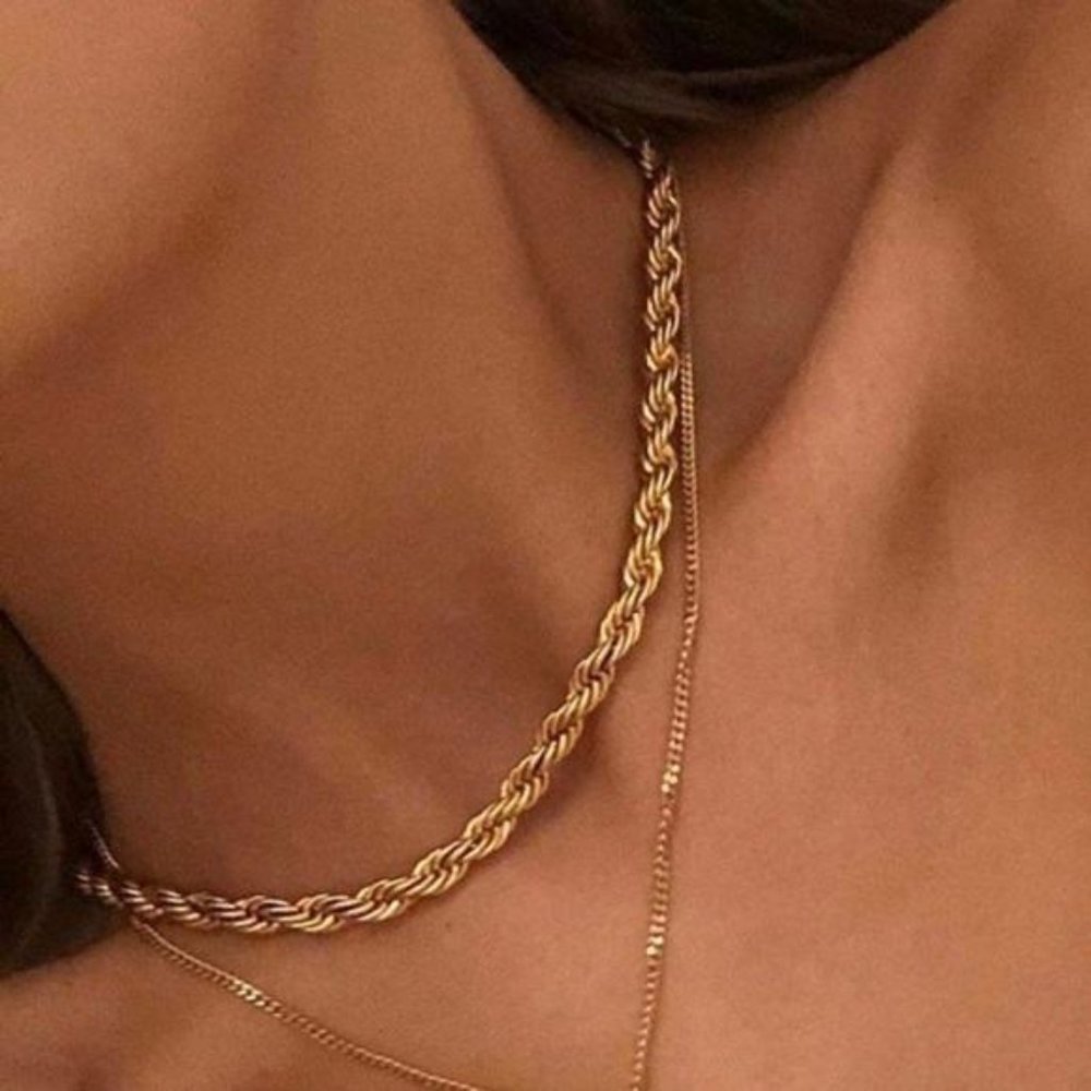 New 18k Gold Twisted Cuban Chain Necklace, nice ChainNecklac, wow ChainNecklac - Picture 3 of 5